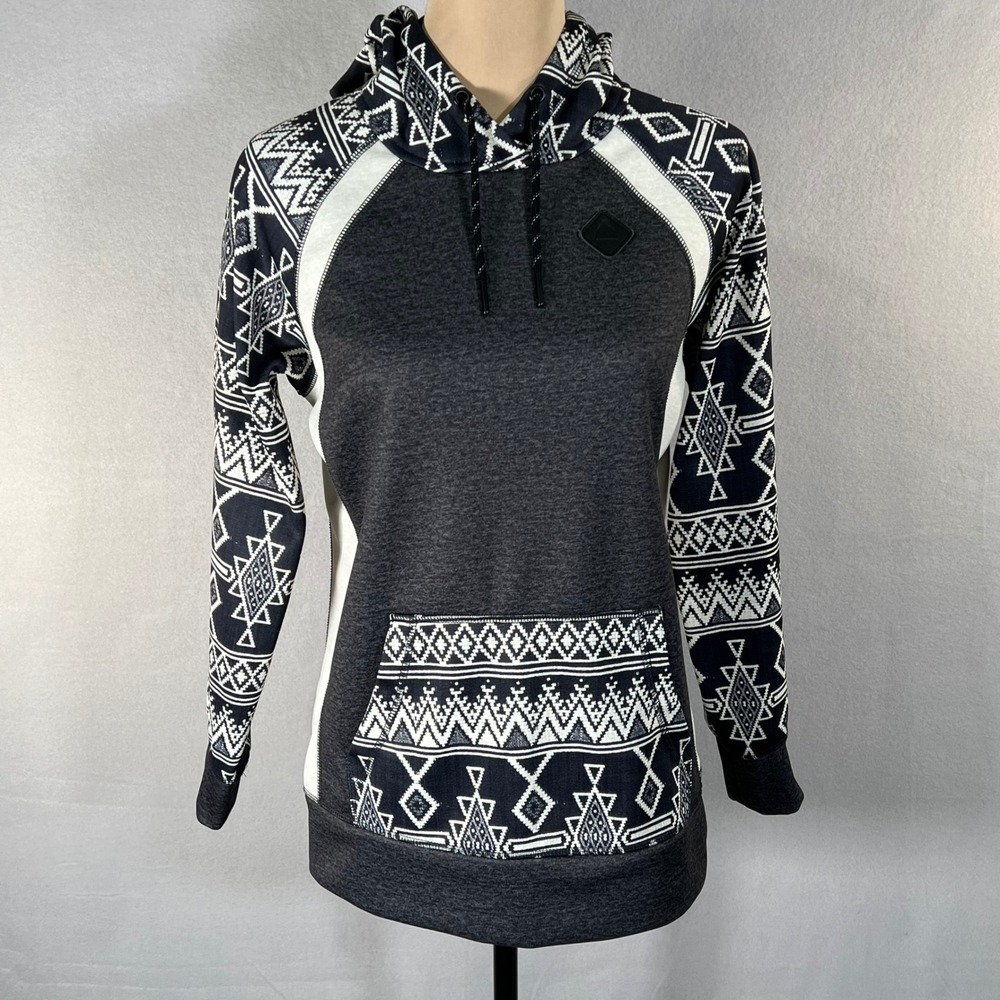 Burton‎ Heron Pullover Hoodie Gray Cream Geometric Tribal Fleece Apres Ski XS